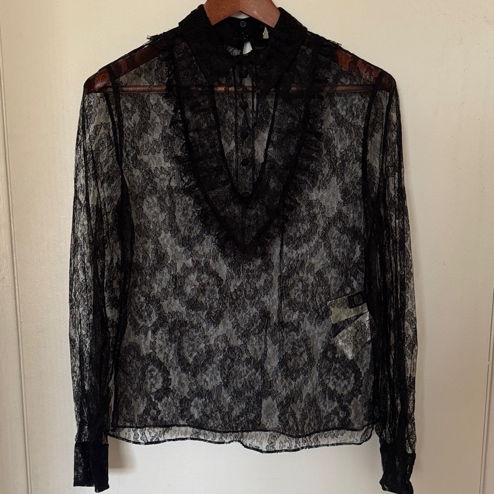 Fendi Black Sheer Lace Blouse